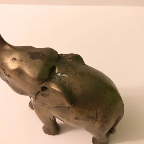 Vintage Brass Elephant Trunk Up Animal 4.75 Inch Tall Figurine Decor - Picture 5 of 10